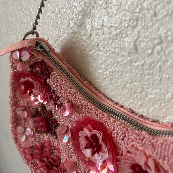 Pink Floral Embellished Beaded Bag - Picture 5 of 5